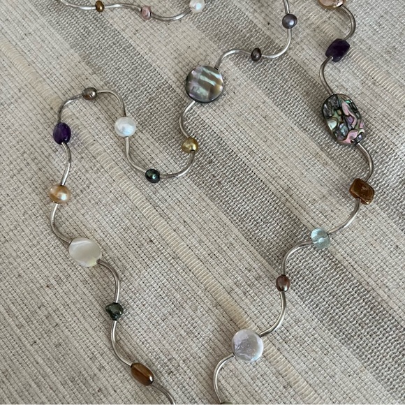 COIN PEARLS MOP MOTHER OF PEARL ARTY SILVER CURVED TWIST OOAK ARTISAN NECKLACE - Picture 8 of 9